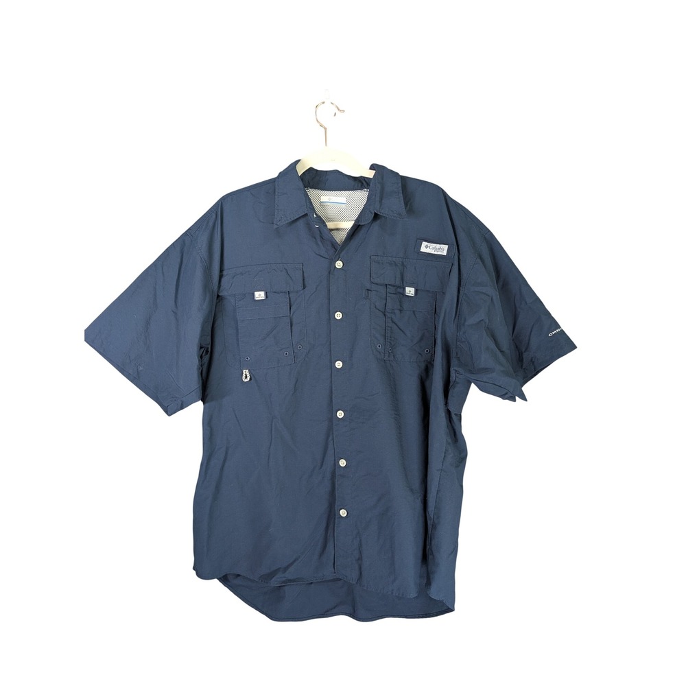 Columbia PFG Shirt Mens L Navy Blue Bahama II Short Sleeve Vented